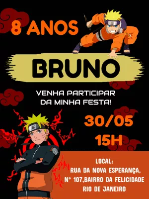 Convite de Aniversário Naruto para Editar e Imprimir Online