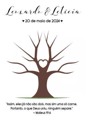 Árvore de Digitais Casamento com Coração para Editar Online