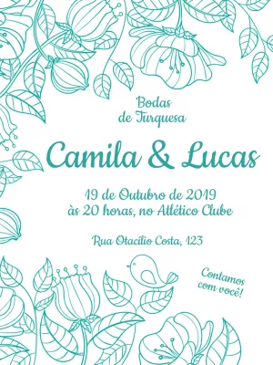Convite Bodas de Turquesa Floral para Editar Online