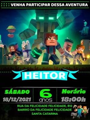 Convite de Aniversário Minecraft Aventura para Editar Online