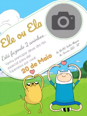 Convite Aniversário Hora de Aventura com Foto para Editar Online