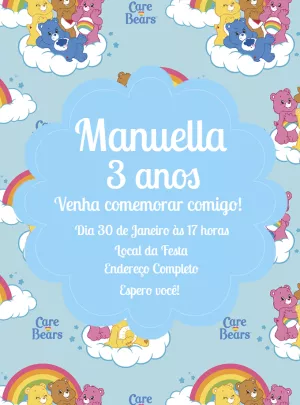 Convite de Aniversário Ursinhos Carinhosos nas Nuvens para Editar