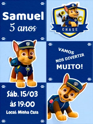 Convite Aniversário Chase Patrulha Canina para Editar Online
