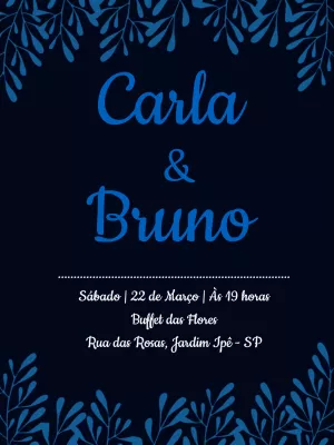 Convite de Casamento com Ramos Azul Marinho para Editar Online