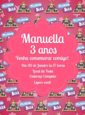 Convite Aniversário Mundo Bita DJ para Editar Online
