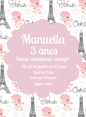 Convite de Aniversário Festa em Paris Editável Online