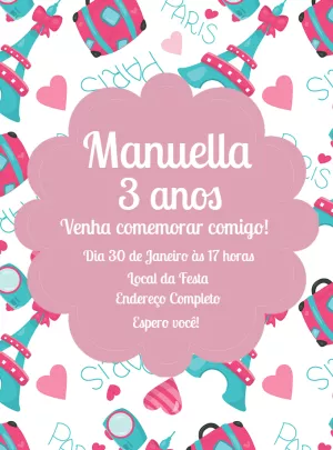 Convite de Aniversário Tema Paris para Editar Online