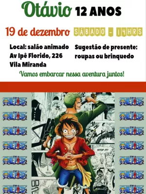 Convite de Aniversário One Piece com Personagens para Editar