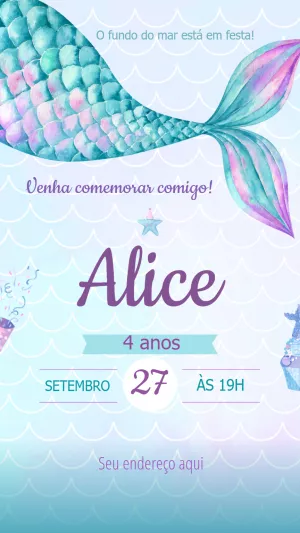 Convite Aniversário Sereia Fundo do Mar para Editar Online