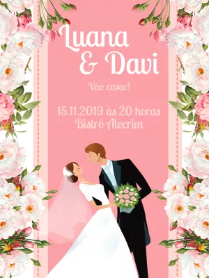 Convite de Casamento Floral com Casal para Editar Online