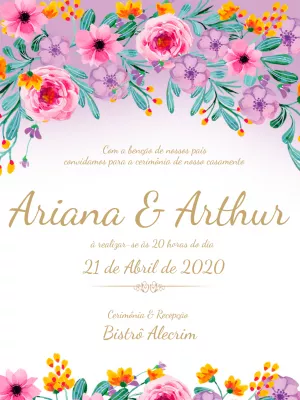 Convite de Casamento Floral Colorido para Editar Online