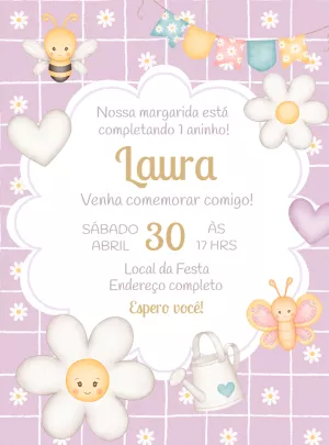 Convite de Aniversário Jardim Encantado Abelhinha para Editar