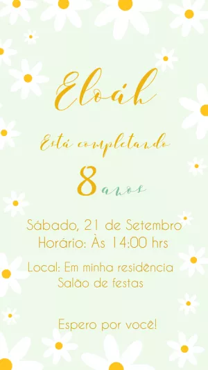 Convite de Aniversário Tema Margaridas para Editar Online
