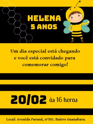 Convite de Aniversário Abelhinha para Editar Online
