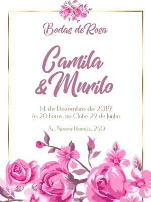Convite Bodas de Rosa Floral para Editar Online