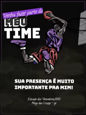 Convite de Aniversário Tema Basquete para Editar Online