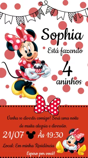 Convite de Aniversário Minnie Vermelha com Cupcake para Editar
