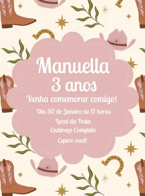Convite de Aniversário Boiadeira com Tema Country para Editar