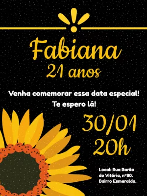 Convite de Aniversário Girassol para Editar Online