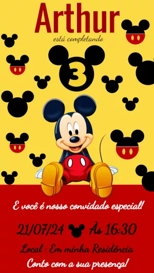Convite de Aniversário Mickey Mouse para Editar Online