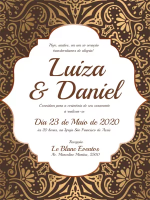 Convite de Casamento Arabescos Marrom e Dourado para Editar