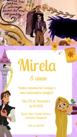 Convite Animado Enrolados Rapunzel para Editar Online