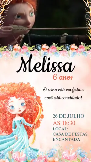 Convite Animado Aniversário Princesa Merida Valente para Editar