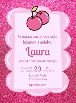 Convite Aniversário Cerejinha para Editar Online