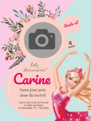 Convite de Aniversário Barbie com Foto para Editar Online