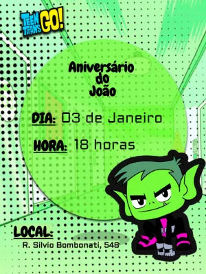 Convite Aniversário Mutano Jovens Titãs para Editar Online