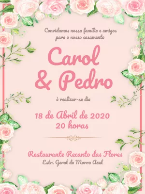 Convite de Casamento Floral com Rosas para Editar Online