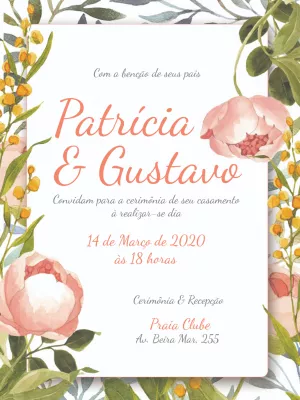 Convite de Casamento Floral Aquarela para Editar Online