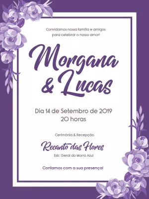 Convite de Casamento Floral Roxo e Lilás para Editar Online