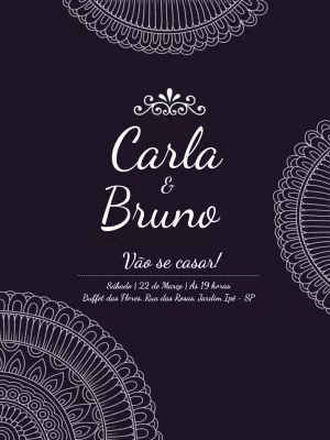Convite de Casamento Roxo com Mandalas para Editar Online