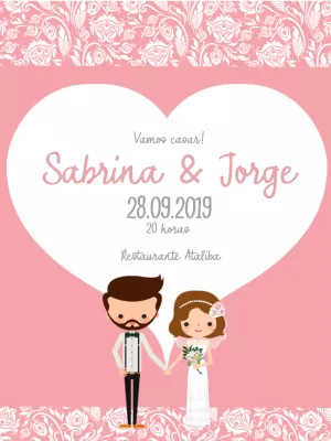 Convite de Casamento Noivinhos Fofos para Editar Online