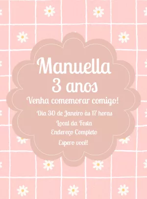Convite Aniversário Infantil Margaridas Rosa Editável Online