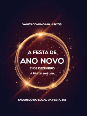 Convite de Ano Novo Elegante com Brilho Dourado para Editar