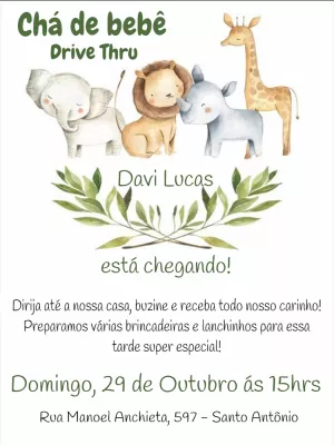 Convite Chá de Bebê Drive Thru Safari para Editar Online