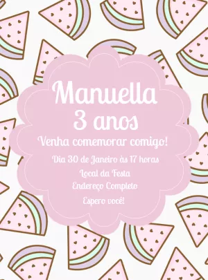Convite Aniversário Melancia Fofa para Editar Online