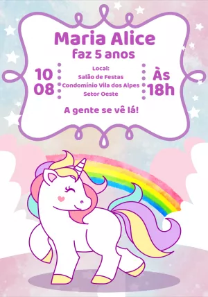 Convite de Aniversário Unicórnio Mágico para Editar Online