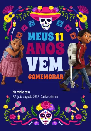 Convite de Aniversário Coco Viva a Vida é uma Festa para Editar