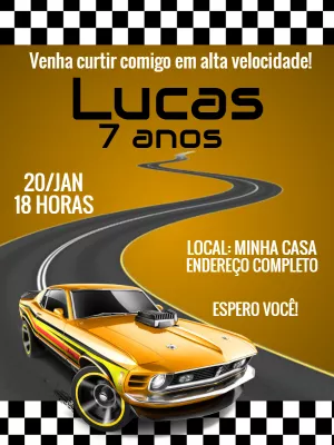 Convite Aniversário Carros de Corrida para Editar Online