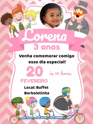 Convite Aniversário Mundo Bita com Foto para Editar Online