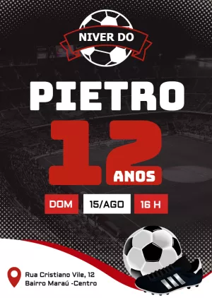 Convite Aniversário Futebol Moderno para Editar Online