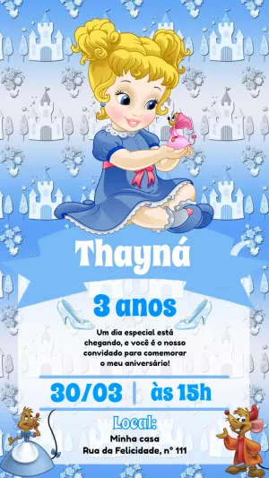 Convite de Aniversário Cinderela Baby para Editar Online