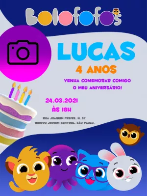 Convite Aniversário Bolofofos com Foto para Editar Online