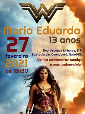 Convite Aniversário Mulher Maravilha para Editar Online