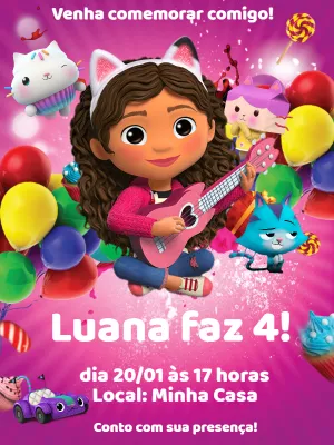 Convite Aniversário Casa Mágica da Gabby para Editar Online