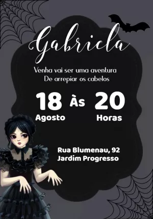 Convite de Aniversário Wandinha Addams para Editar Online