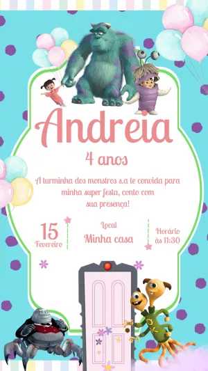 Convite de Aniversário Monstros S.A. para Editar Online